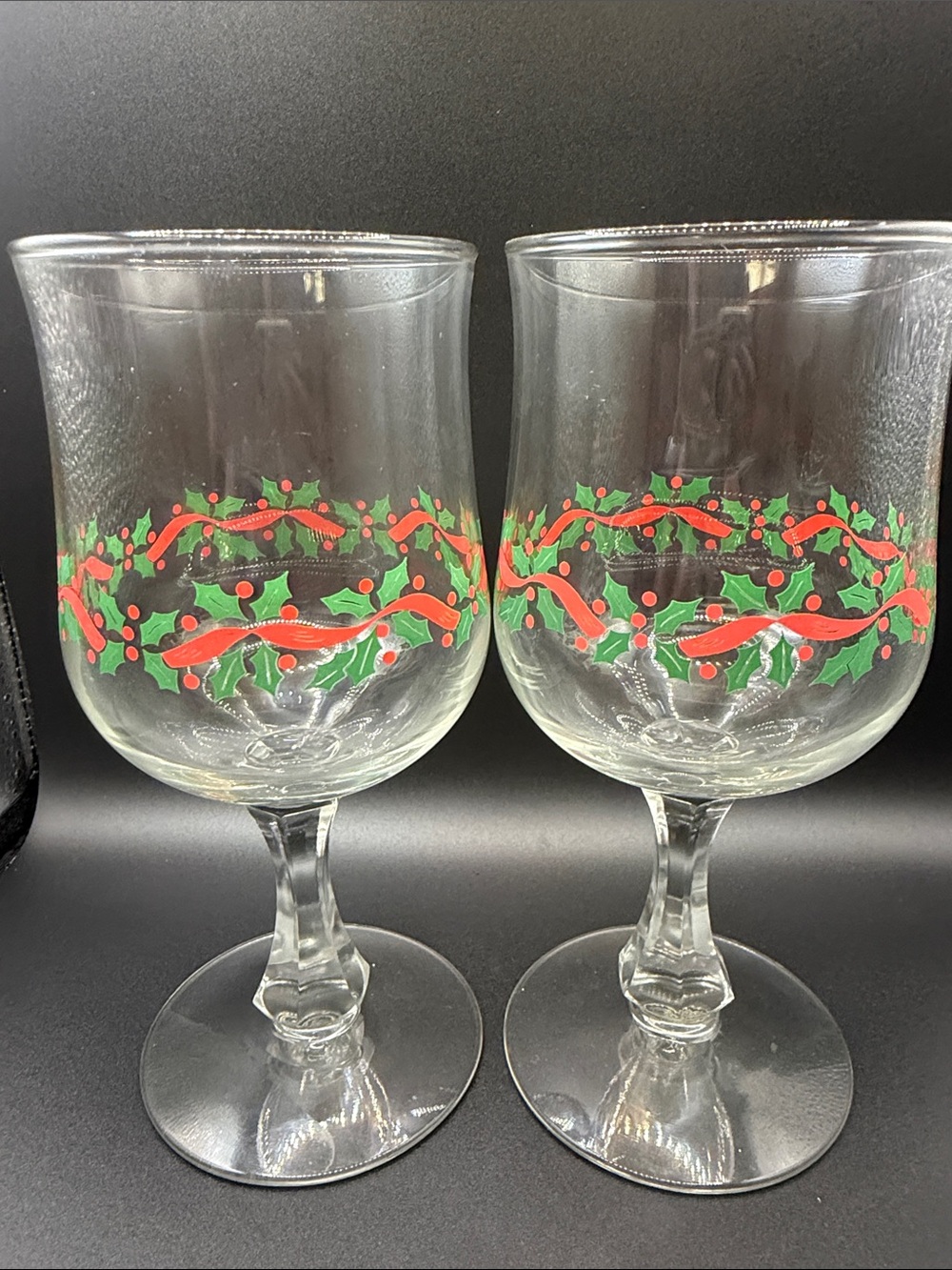 2 Vintage Libbey Holly Pattern stemmed Glasses -
